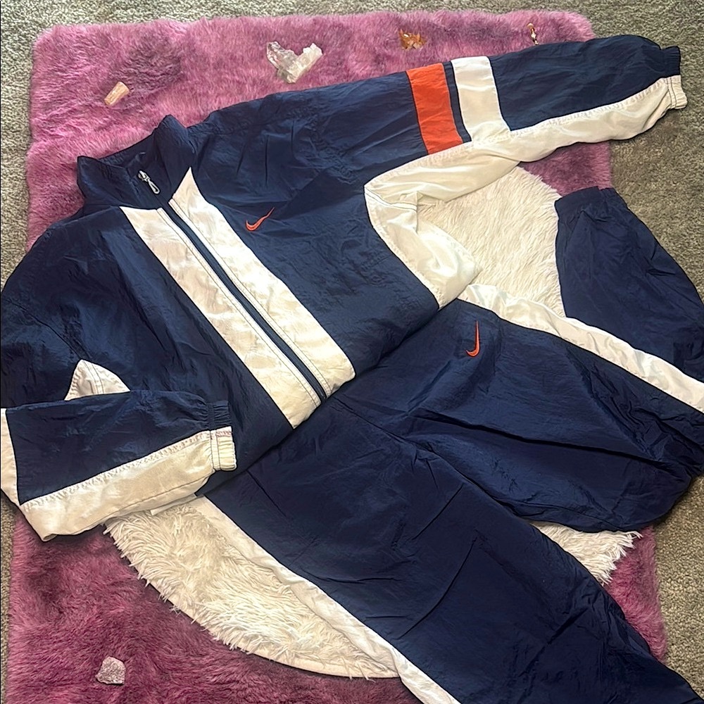 Vintage Nike Navy and White Tracksuit with Red Accents